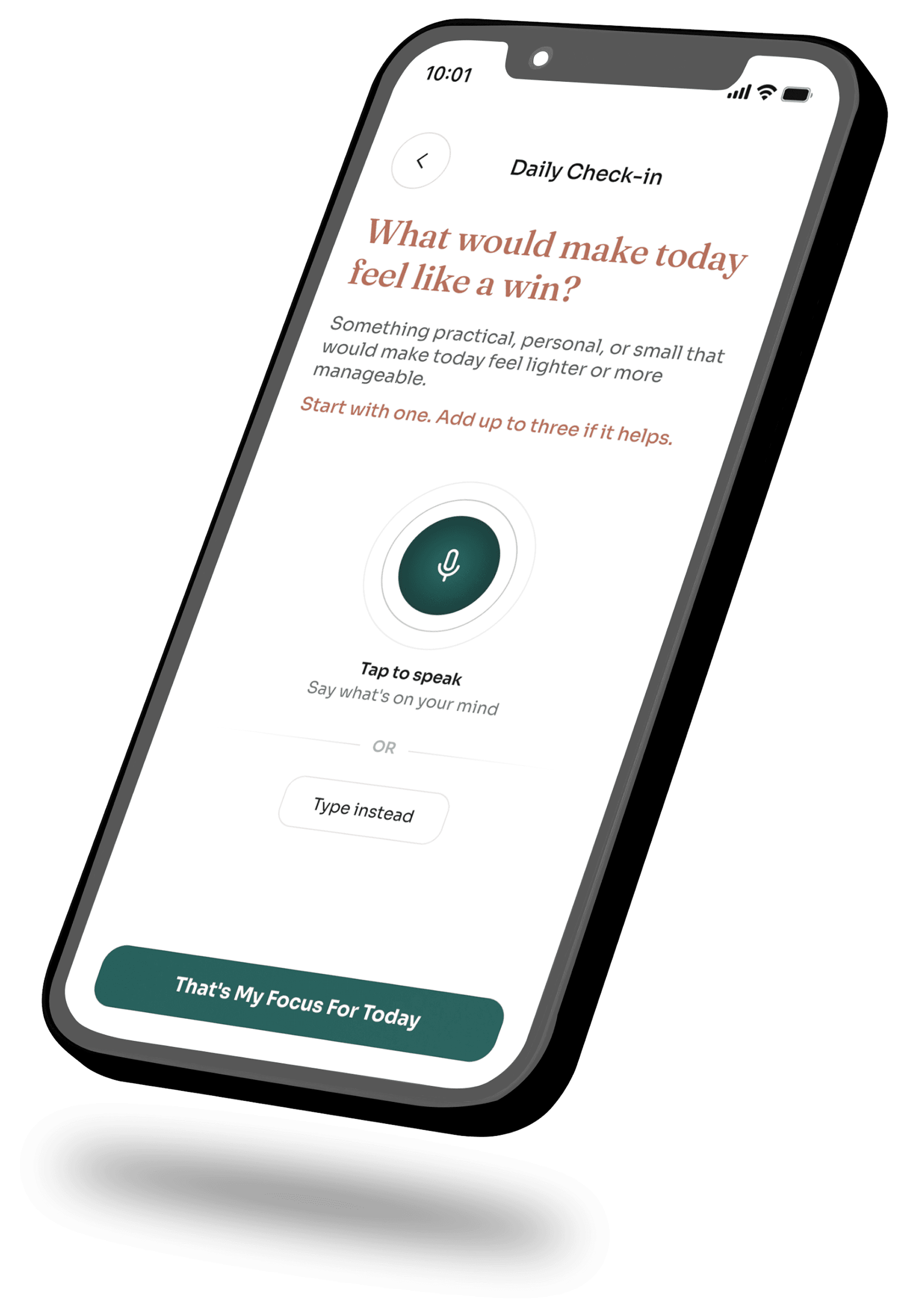 The Clearella daily check-in on a phone